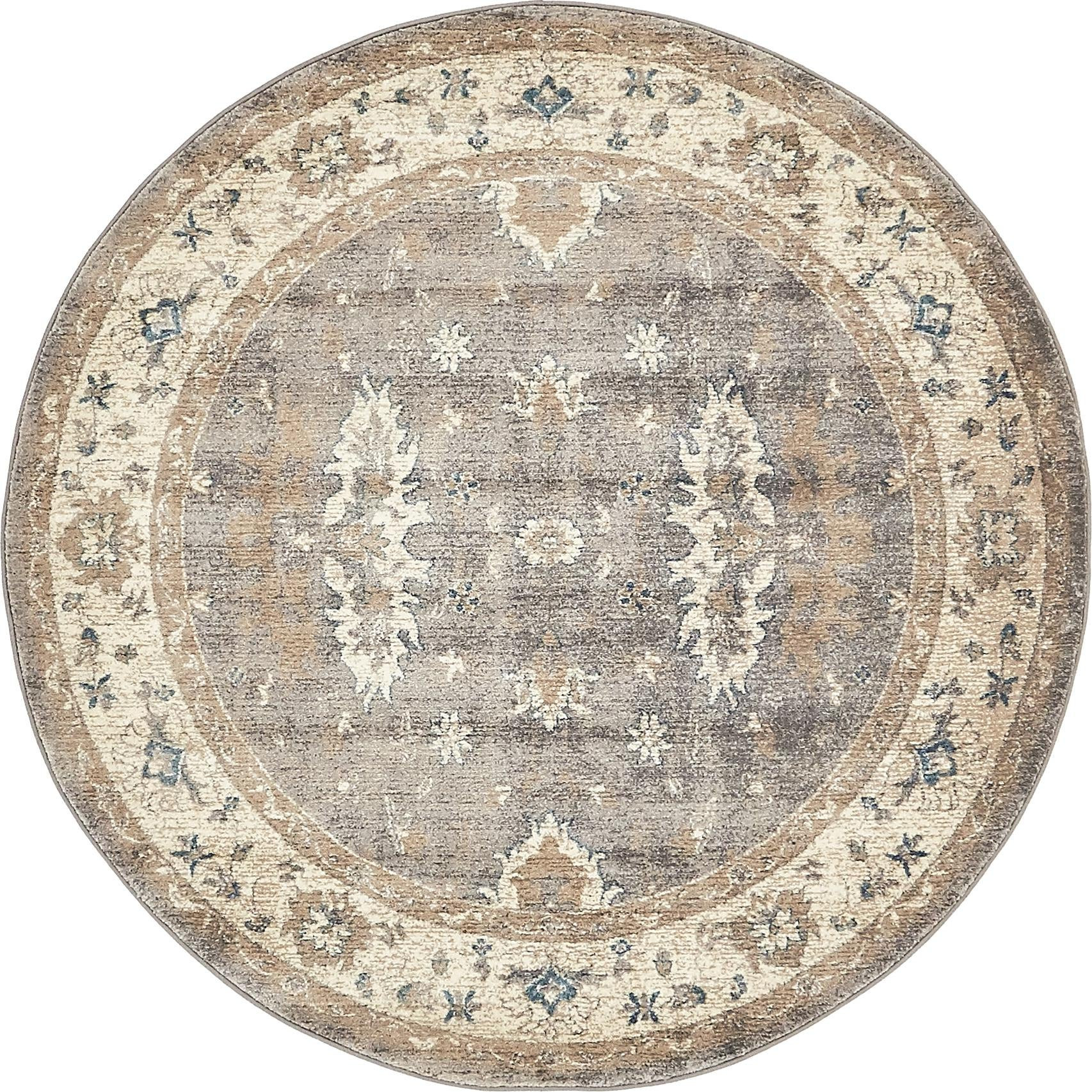 5' x 5' Leland · Medallion rug, gray and beige