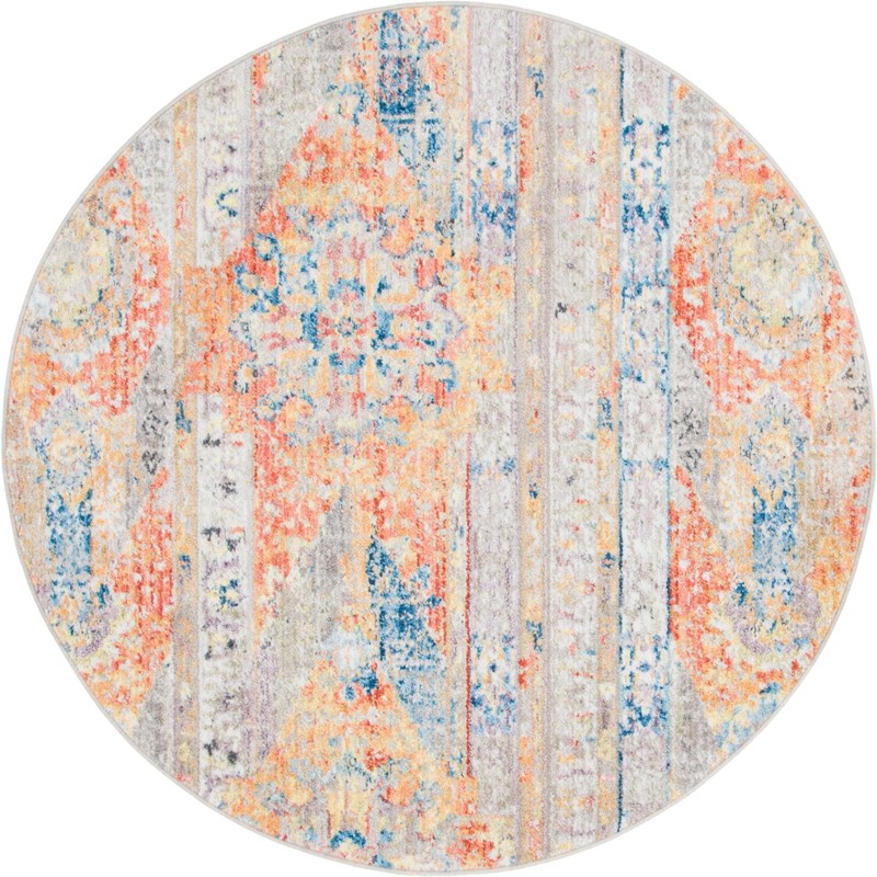 5' x 5' Amos · Distressed medallion rug, orange and blue