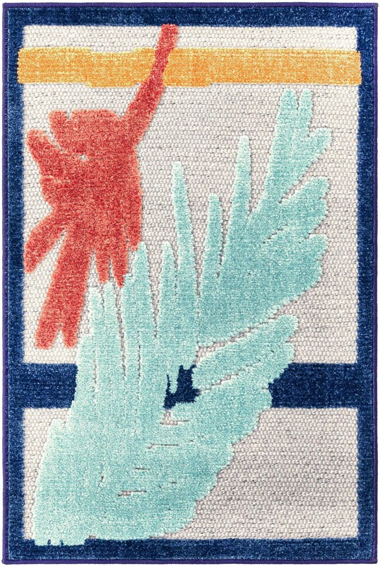Elm · Tropical leaf Outdoor Rug, blue and orange
