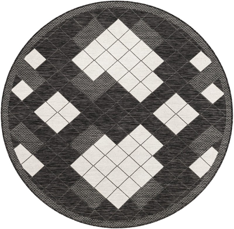 6' x 6' Keaton · Plaid Outdoor Rug, black and white