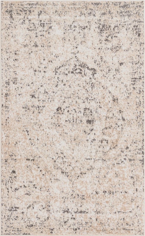 Priestley · Distressed medallion rug, beige and gray