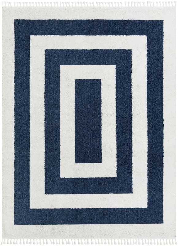 9' x 12' Rickard · Border rug, blue and ivory