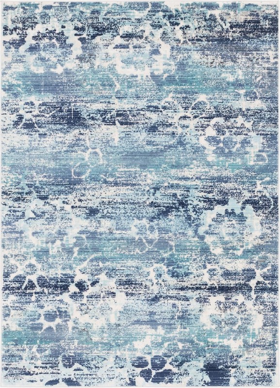 Kendall · Abstract floral rug, blue and ivory