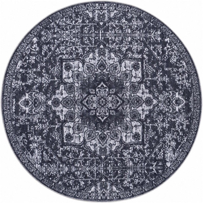 5' x 5' Rideout · Distressed medallion rug, charcoal and gray