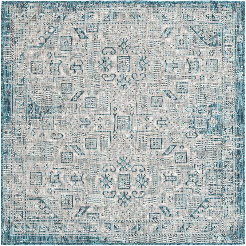 5' 3 x 5' 3 Estuary · Border Outdoor Rug, teal