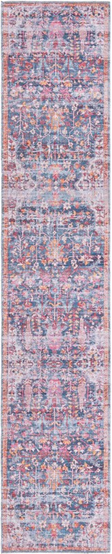 2' x 10' Massey · Distressed floral Washable Rug, navy and rust