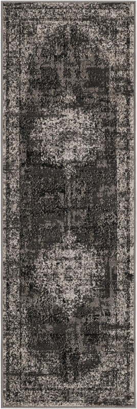 2' x 6' Eloise · Distressed medallion rug, gray and ivory