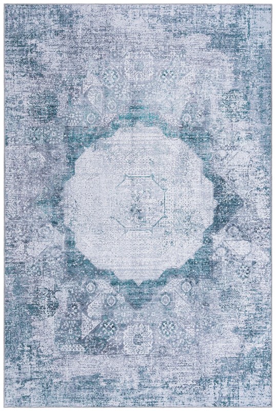 Fallowfield · Distressed medallion Washable Rug, teal and ivory