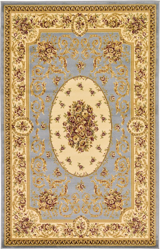 5' x 8' Bramhall · Floral medallion rug, blue and cream