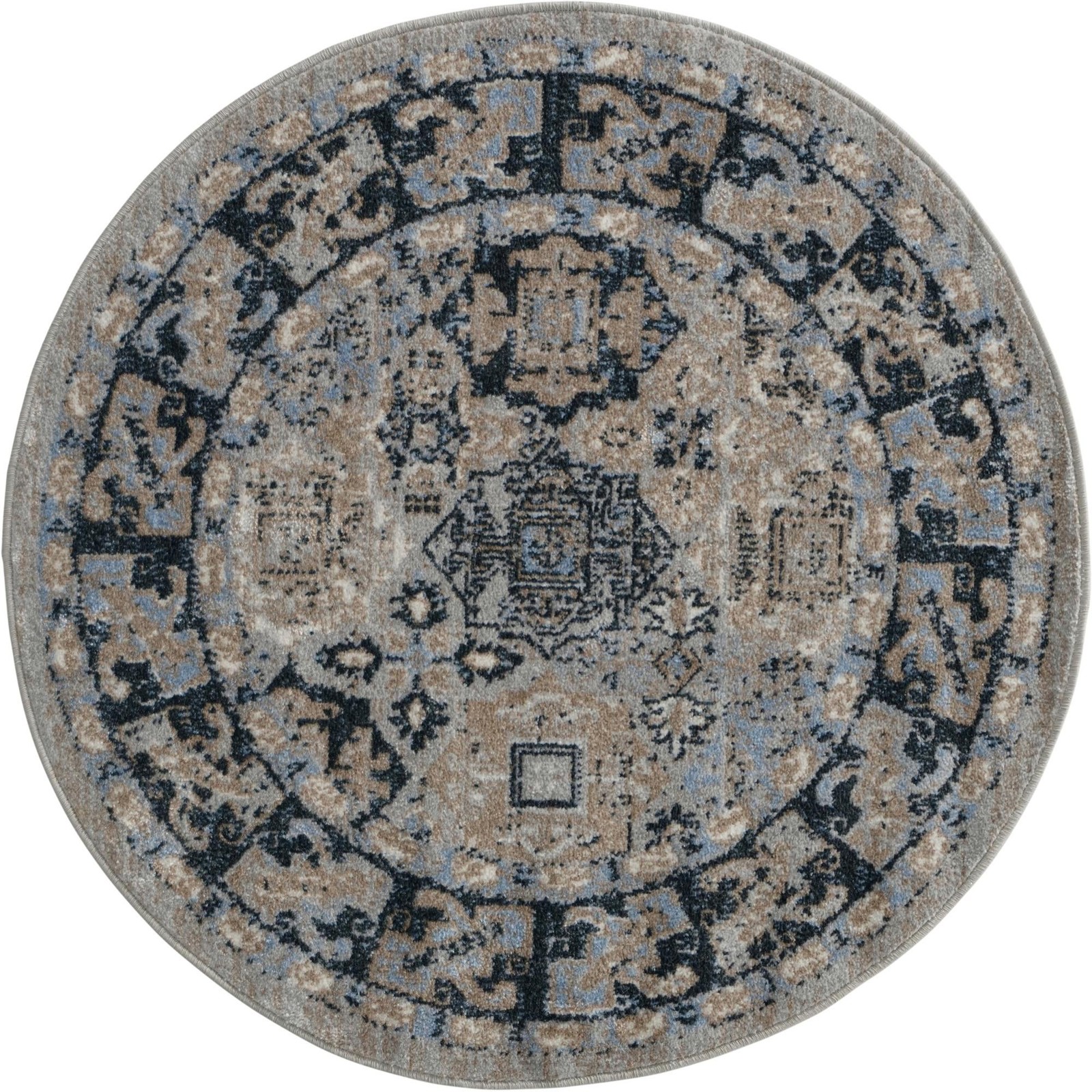3' 3 x 3' 3 Orme · Geometric medallion Washable Rug, blue and beige