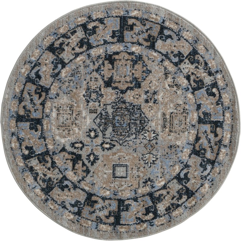 Orme · Geometric medallion Washable Rug, blue and beige