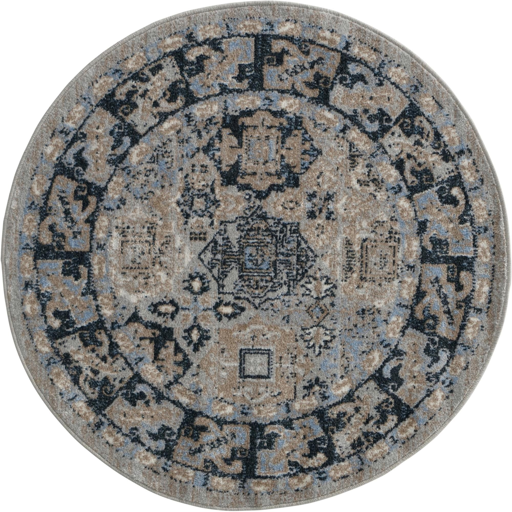 3' 3 x 3' 3 Orme · Geometric medallion Washable Rug, blue and beige