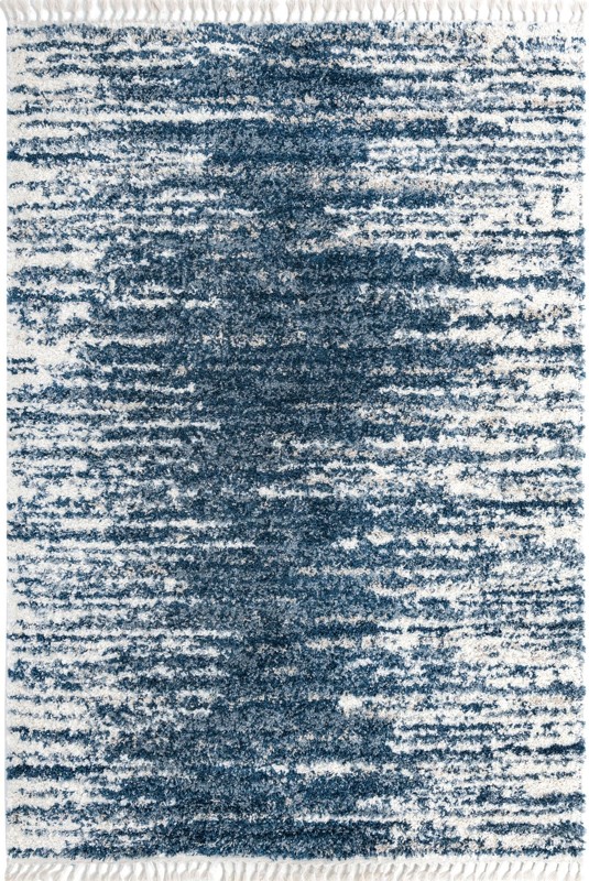 7' x 10' Felton · Abstract striped Shag Rug, blue and ivory