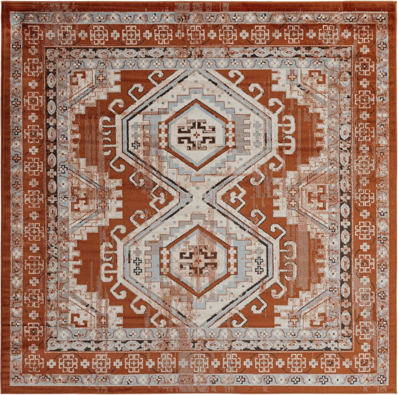 7' 10 x 7' 10 Harmon · Border rug, terracota red