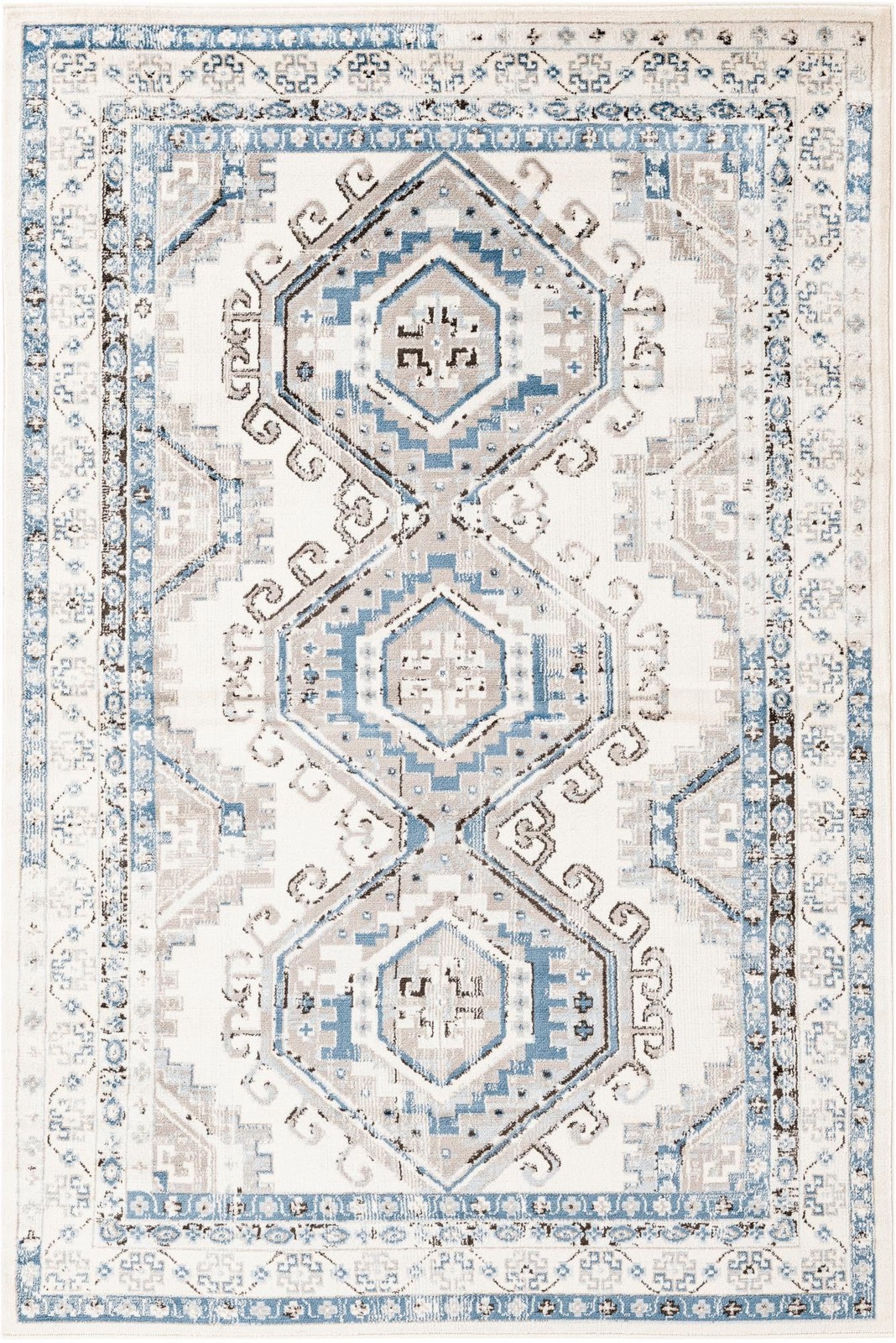 5' 3 x 8' Harmon · Geometric medallion rug, aqua and ivory