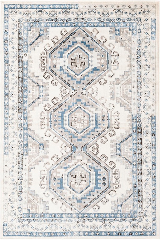 5' 3 x 8' Harmon · Geometric medallion rug, aqua and ivory