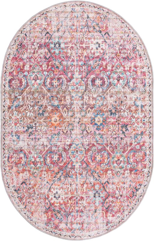 Hollow · Distressed medallion Washable Rug, pink and ivory