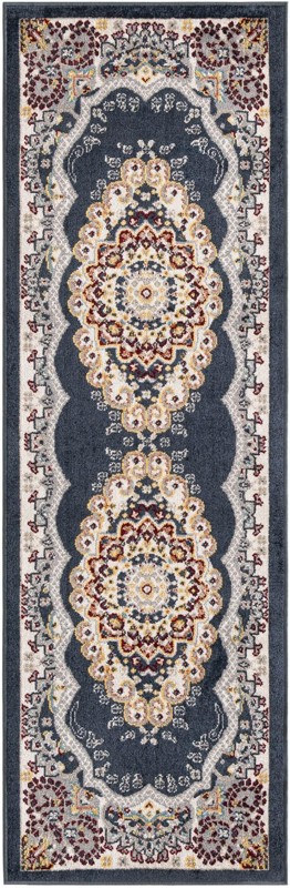 2' x 6' Candlelight · Border Washable Rug, navy blue