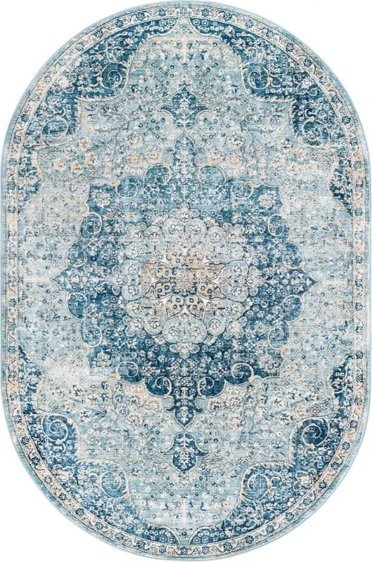 5' 3 x 8' Stanford · Distressed medallion rug, blue and ivory