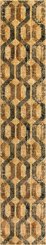 2' 2 x 12' Acadia · Geometric lattice rug, beige and brown