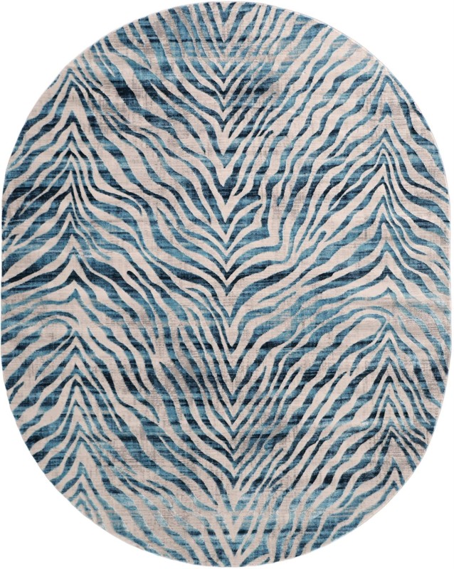 7' 10 x 10' Beckford · Zebra rug, teal and cream