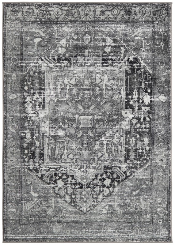4' 4 x 6' Balmer · Distressed medallion rug, gray and black