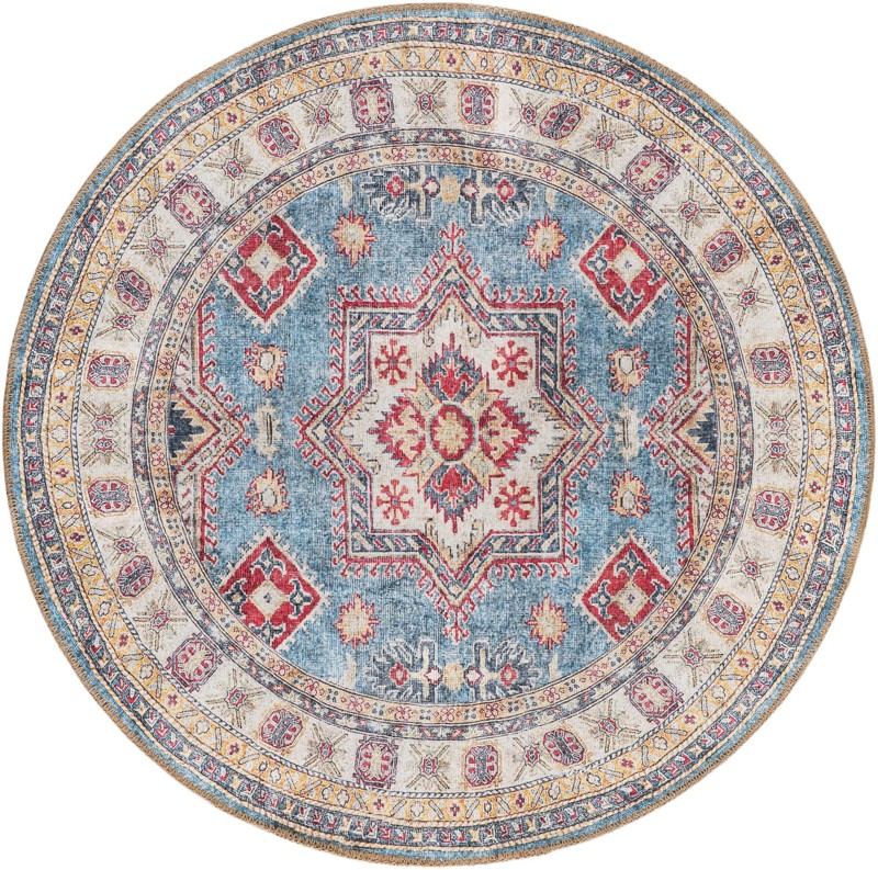 3' 6 x 3' 6 Pickett · Border Washable Rug, light blue