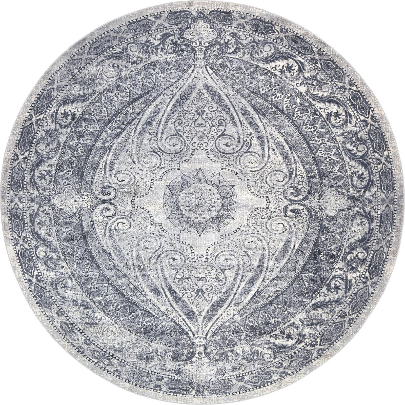 7' 10 x 7' 10 Eberly · Medallion rug, dark blue and gray