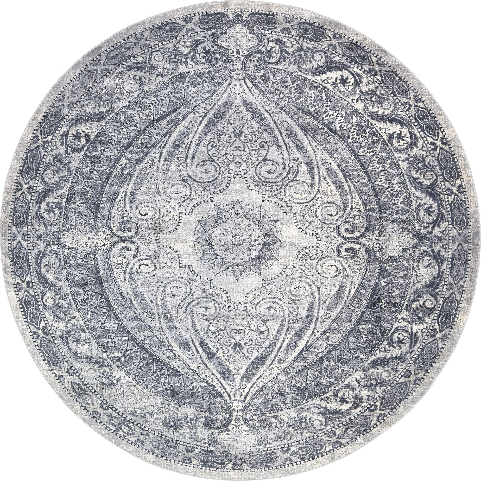 7' 10 x 7' 10 Eberly · Medallion rug, dark blue and gray
