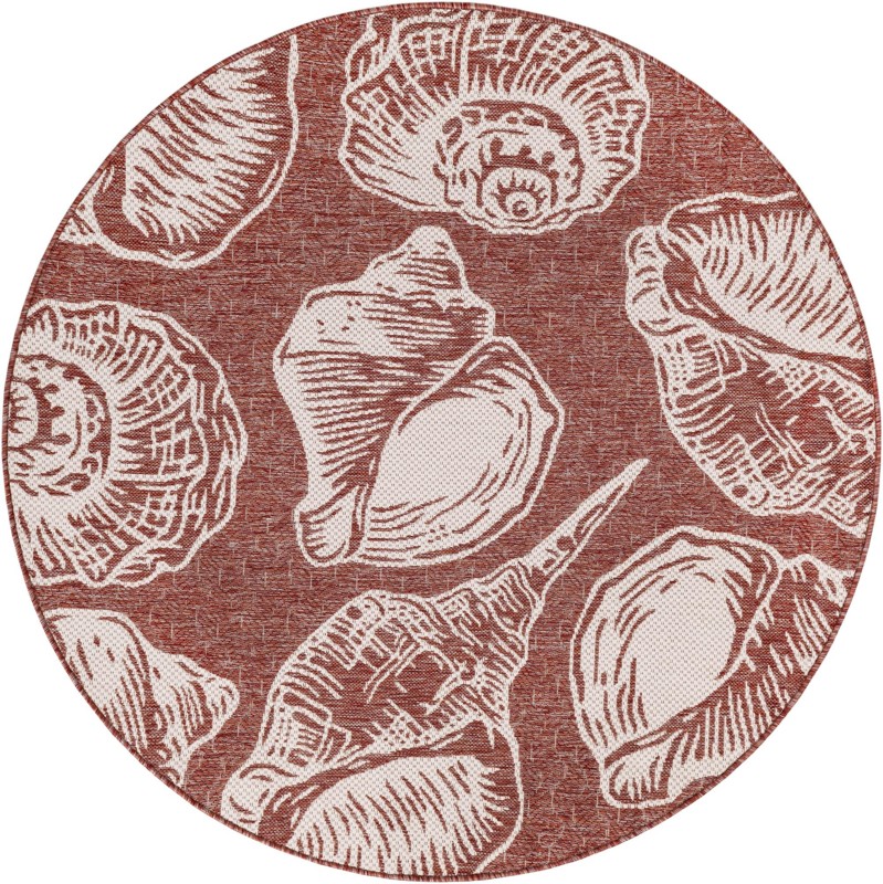 5' 3 x 5' 3 Arcata · Seashell Outdoor Rug, rust and ivory