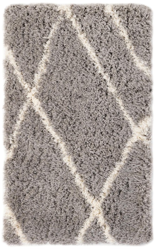 3' x 5' 3 Rockingham · Diamond lattice Shag Rug, gray and ivory
