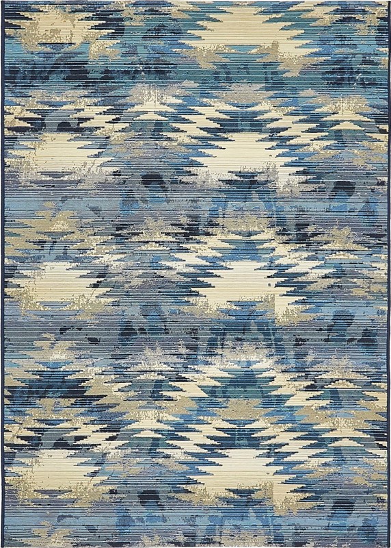 4' x 6' Lomax · Abstract geometric Outdoor Rug, blue and beige