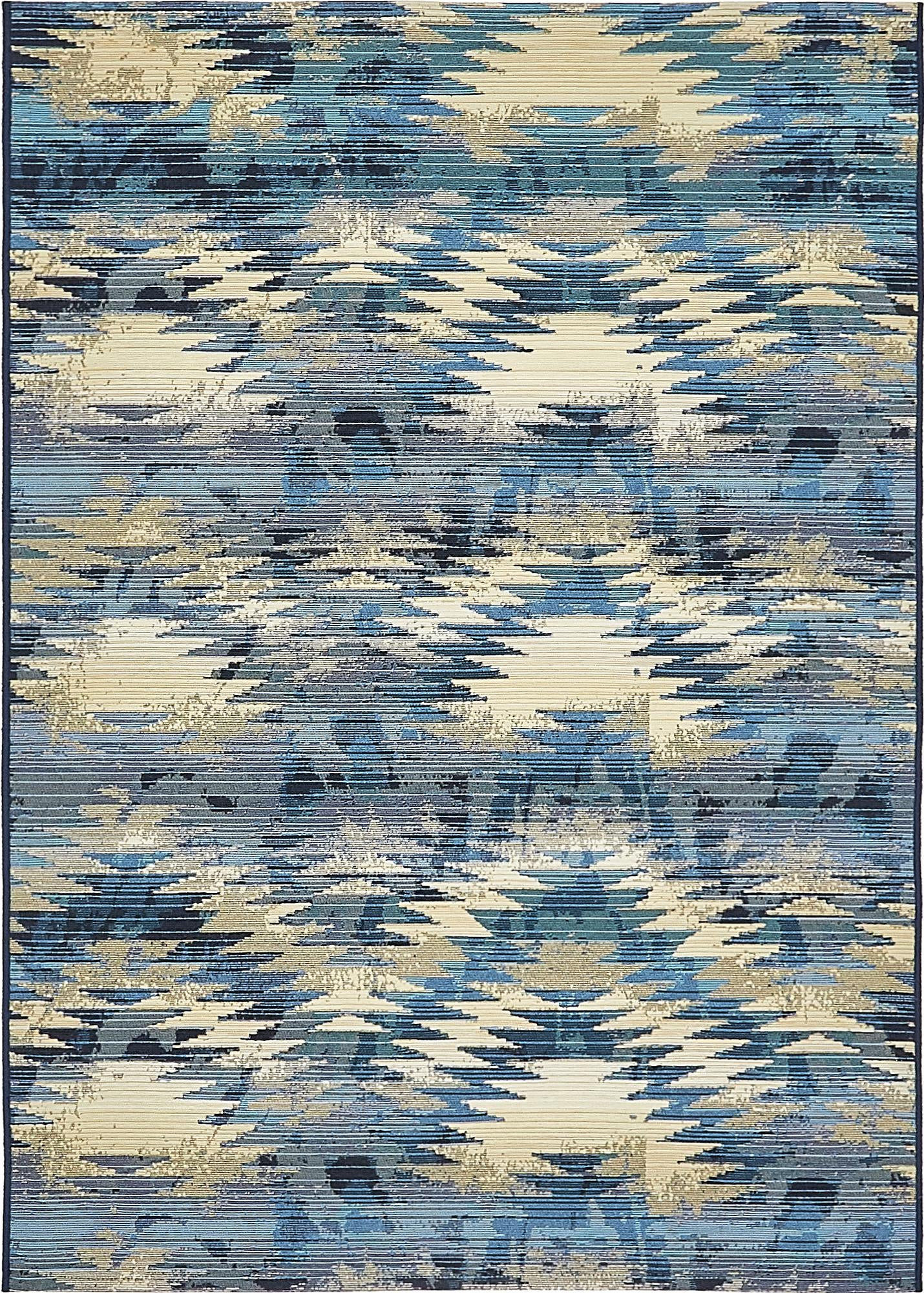 4' x 6' Lomax · Abstract geometric Outdoor Rug, blue and beige