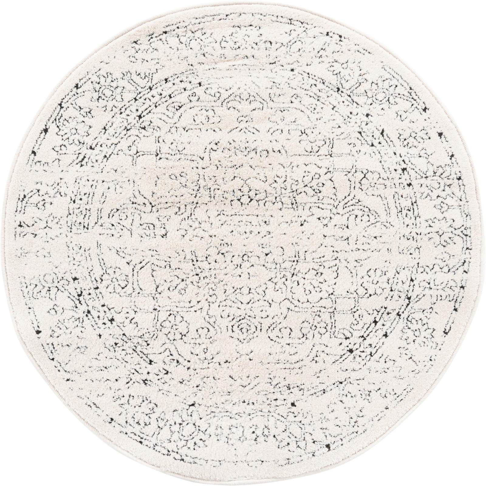 3' 3 x 3' 3 Taos · Botanical border rug, white and black