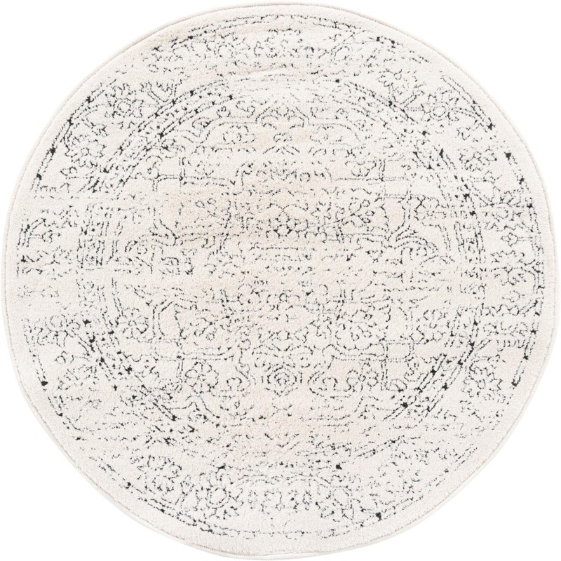 3' 3 x 3' 3 Taos · Botanical border rug, white and black