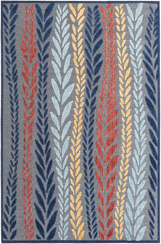 5' x 7' 7 Easton · Leaf stripe Outdoor Rug, gray and multicolor