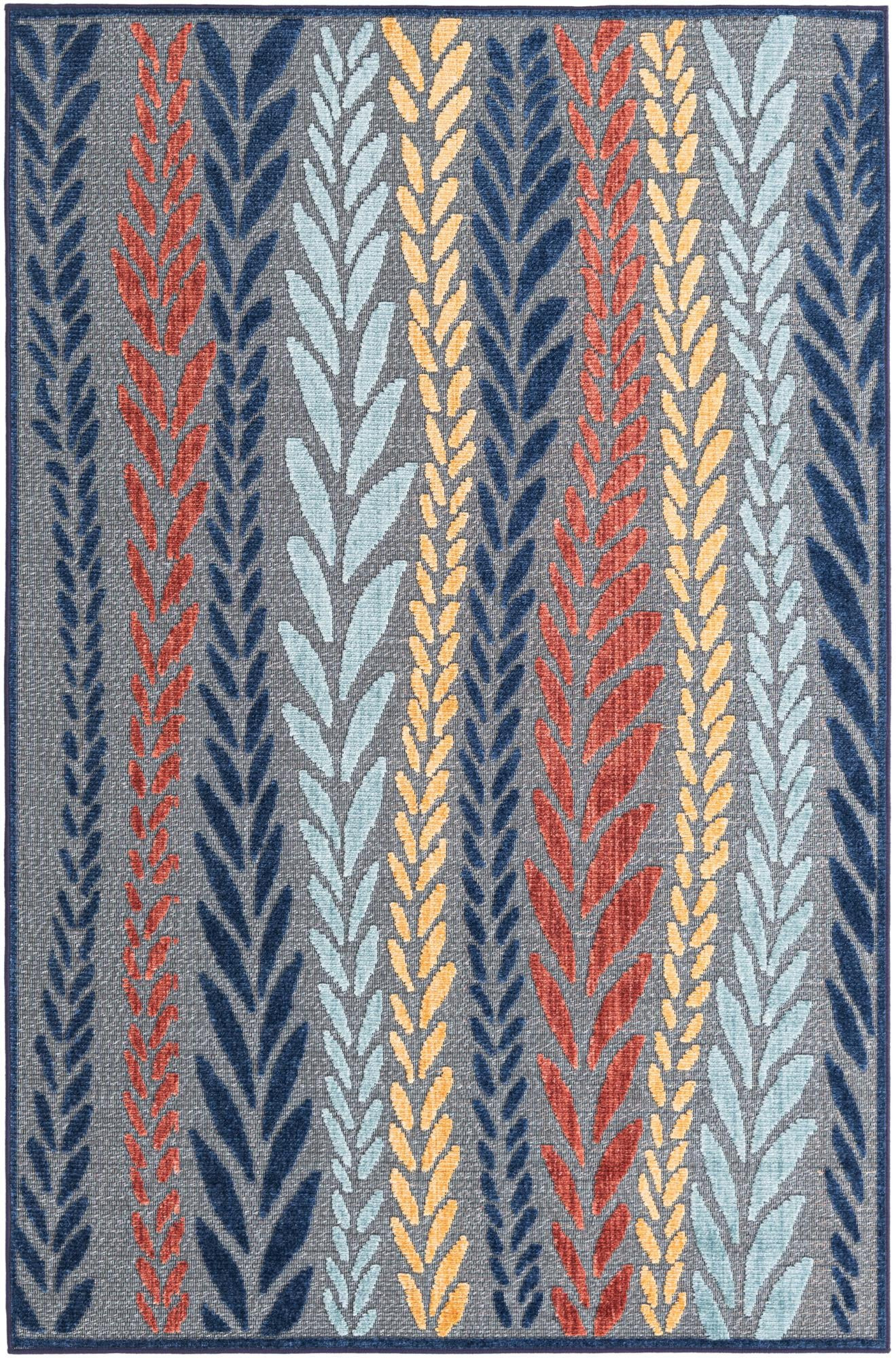 5' x 7' 7 Easton · Leaf stripe Outdoor Rug, gray and multicolor