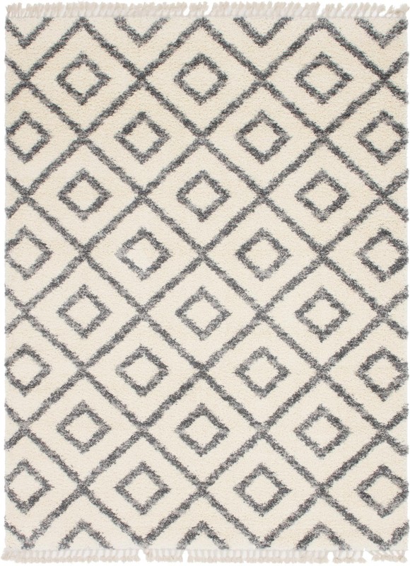 9' x 12' 2 Tunstall · Diamond lattice Shag Rug, ivory and gray