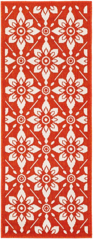 2' x 5' Selwyn · Floral trellis Outdoor Rug, rust and ivory