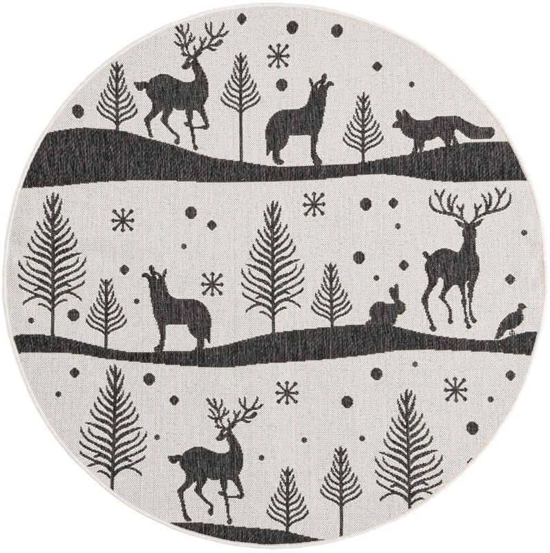 5' 3 x 5' 3 Cashel · Pictoral Outdoor Rug, black and white