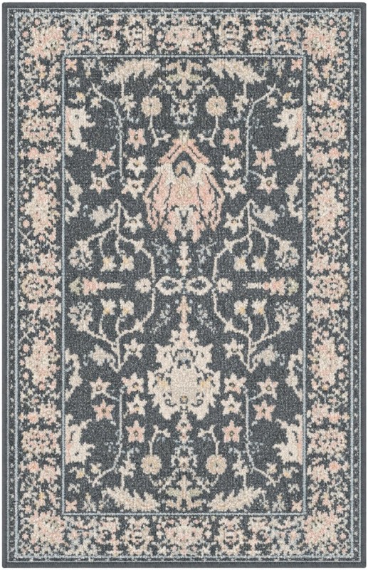 2' x 3' Sandys · Persian floral Washable Rug, navy and blush