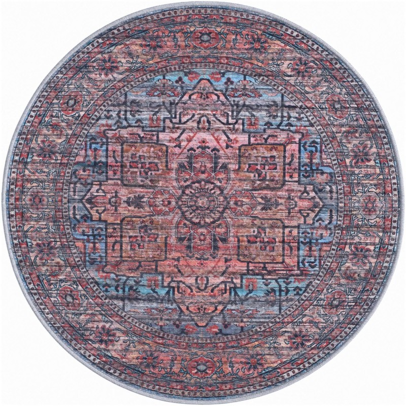 4' x 4' Sawyer · Medallion rug, rust and blue