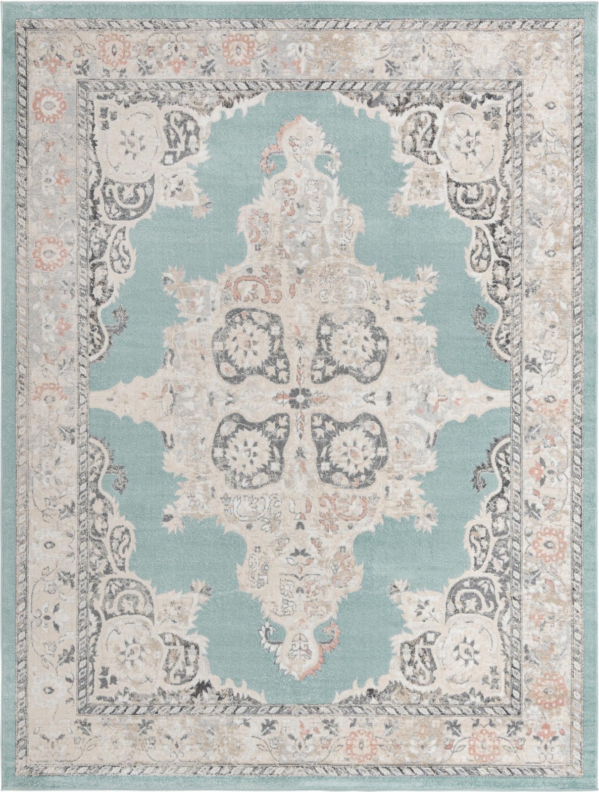 10' x 13' Selby · Border rug, aqua