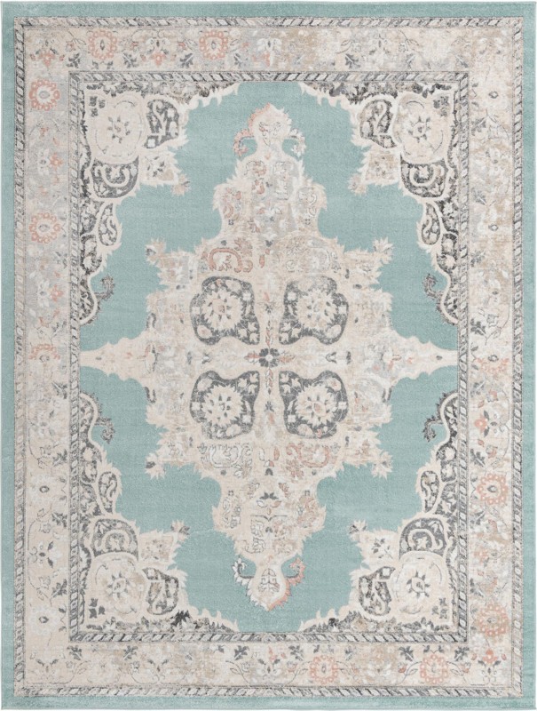 10' x 13' Selby · Border rug, aqua