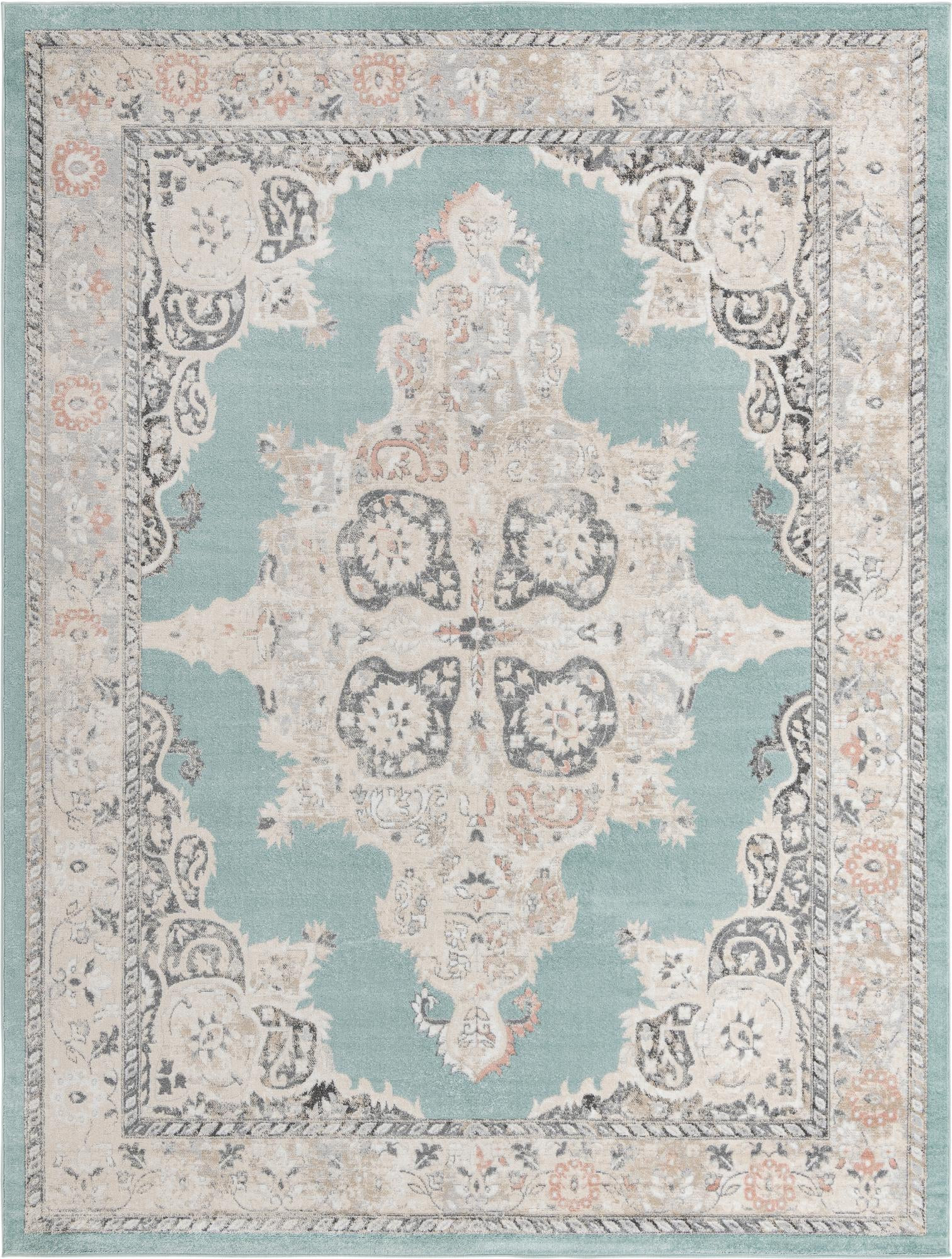 10' x 13' Selby · Border rug, aqua