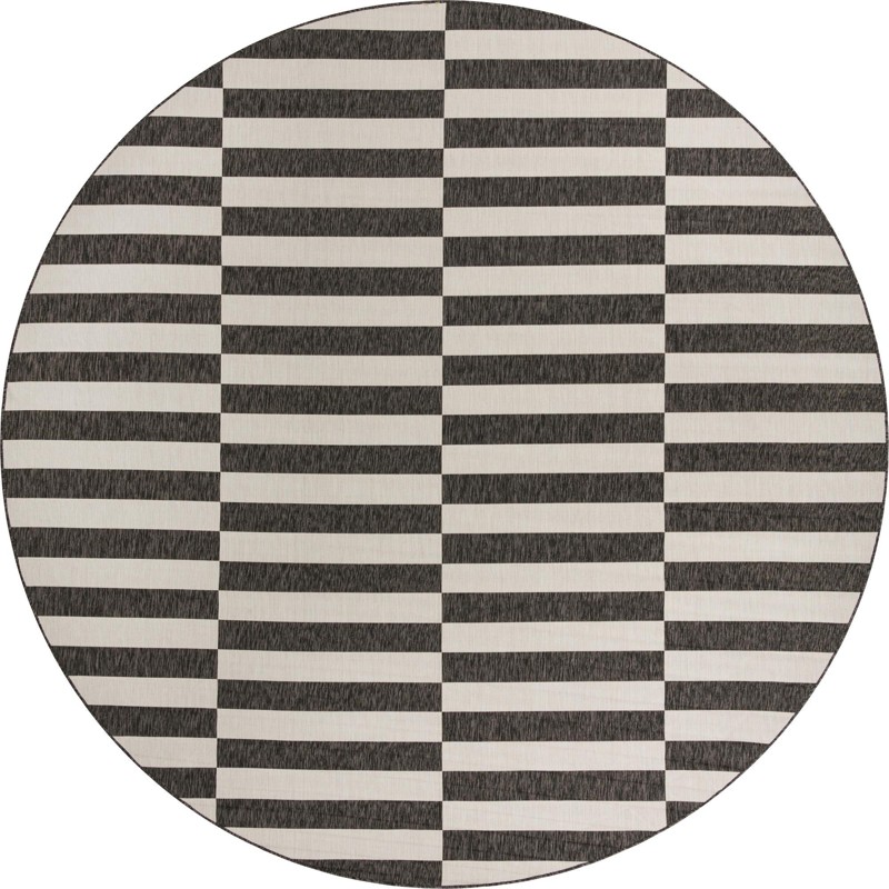 13' x 13' Ainsley · Striped geometric Outdoor Rug, charcoal and ivory