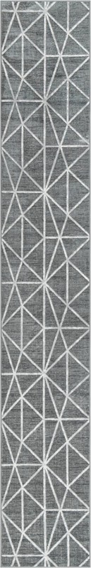 2' 7 x 16' 5 Gilman · Geometric rug, gray and ivory