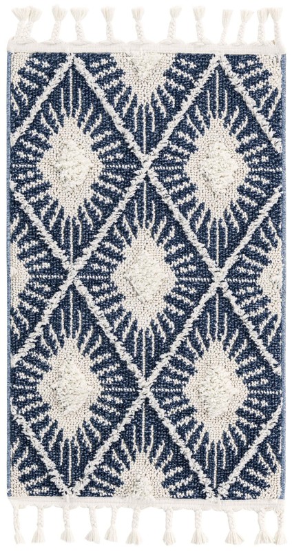 2' x 3' Greenport · Diamond sunburst rug, blue and ivory