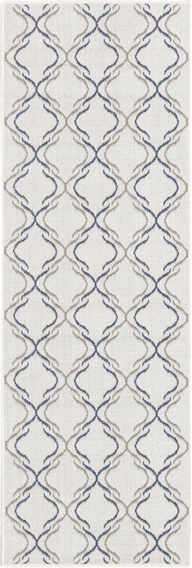 Comstock · Lattice Outdoor Rug, ivory, blue, and gray