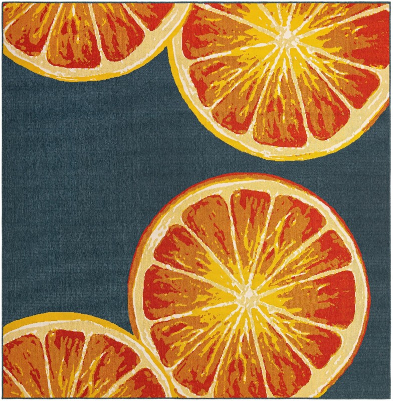 Hurley · Citrus slice Outdoor Rug, navy and orange